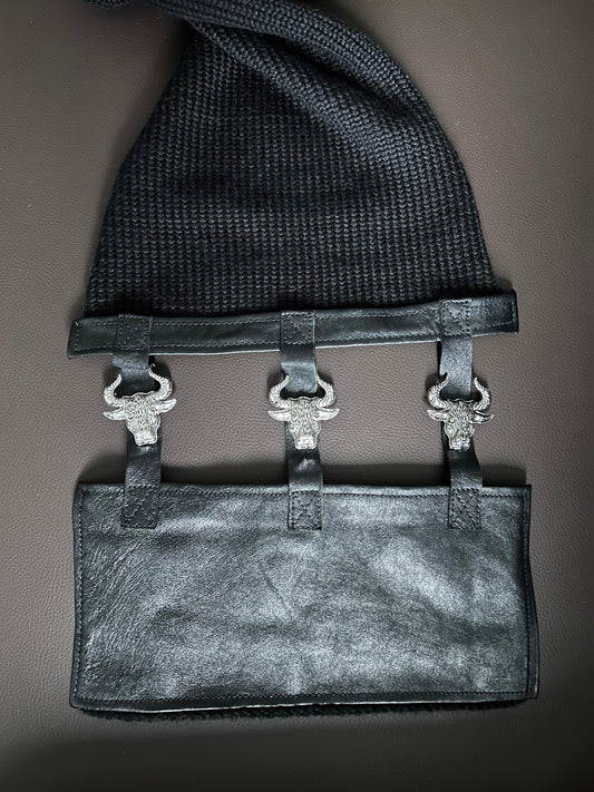 Atypical Attire luxury scarf made from alpaca and merino wool with genuine Italian leather.