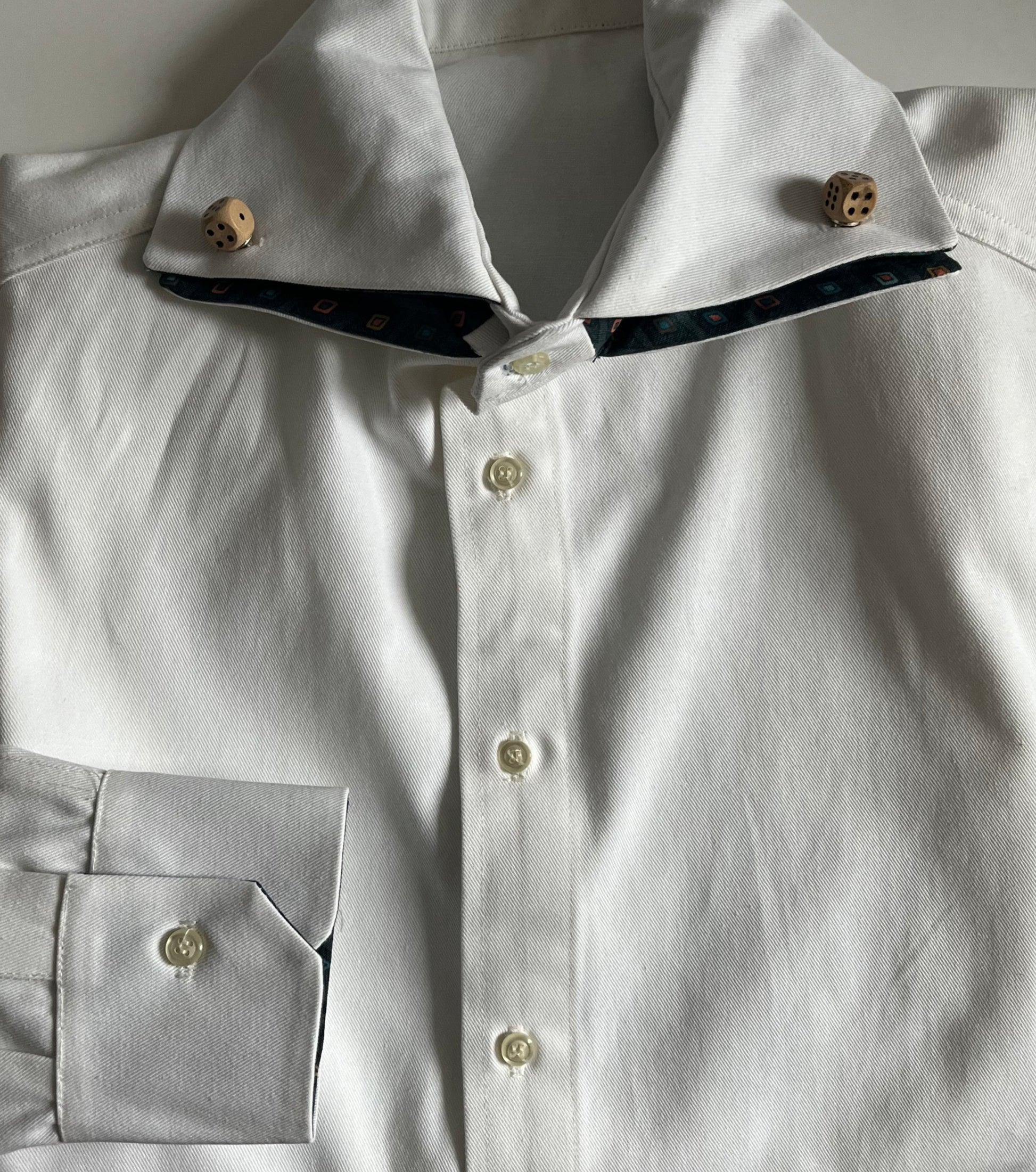 atypical shirt - menswear white shirt - luxury cotton twill shirt- cufflinks in collar